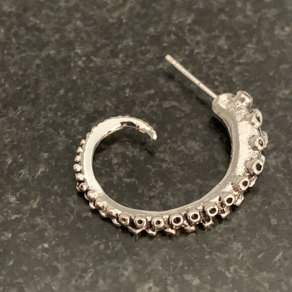 Silver Squid Tentacle Earrings - Seacore Nautical Kraken Octopus Marine Hoops - Picture 4 of 10